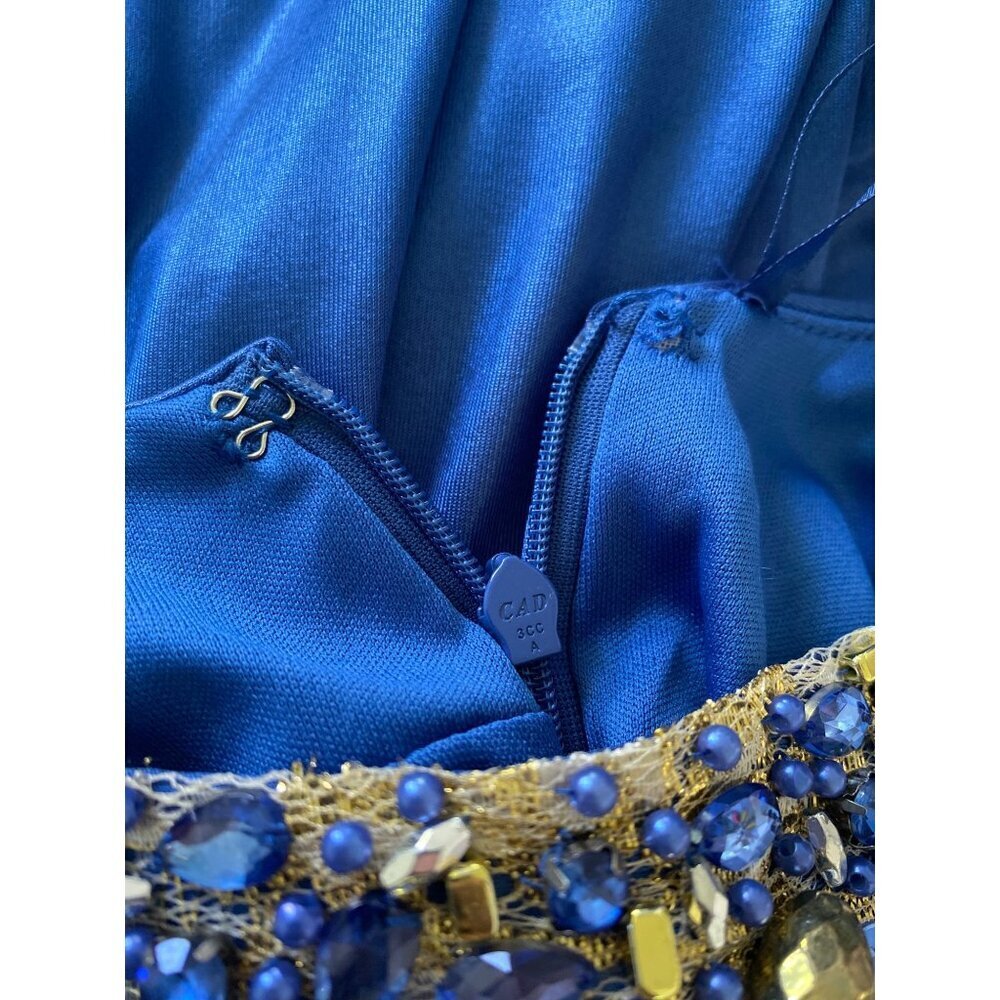 Cachet Women's NWT One-Shoulder Beaded Formal Maxi Dress, Blue Size 10 - Picture 9 of 11